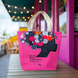 Large Minimalist Prayer-Themed Pink Tote Bag - High-Quality Canvas